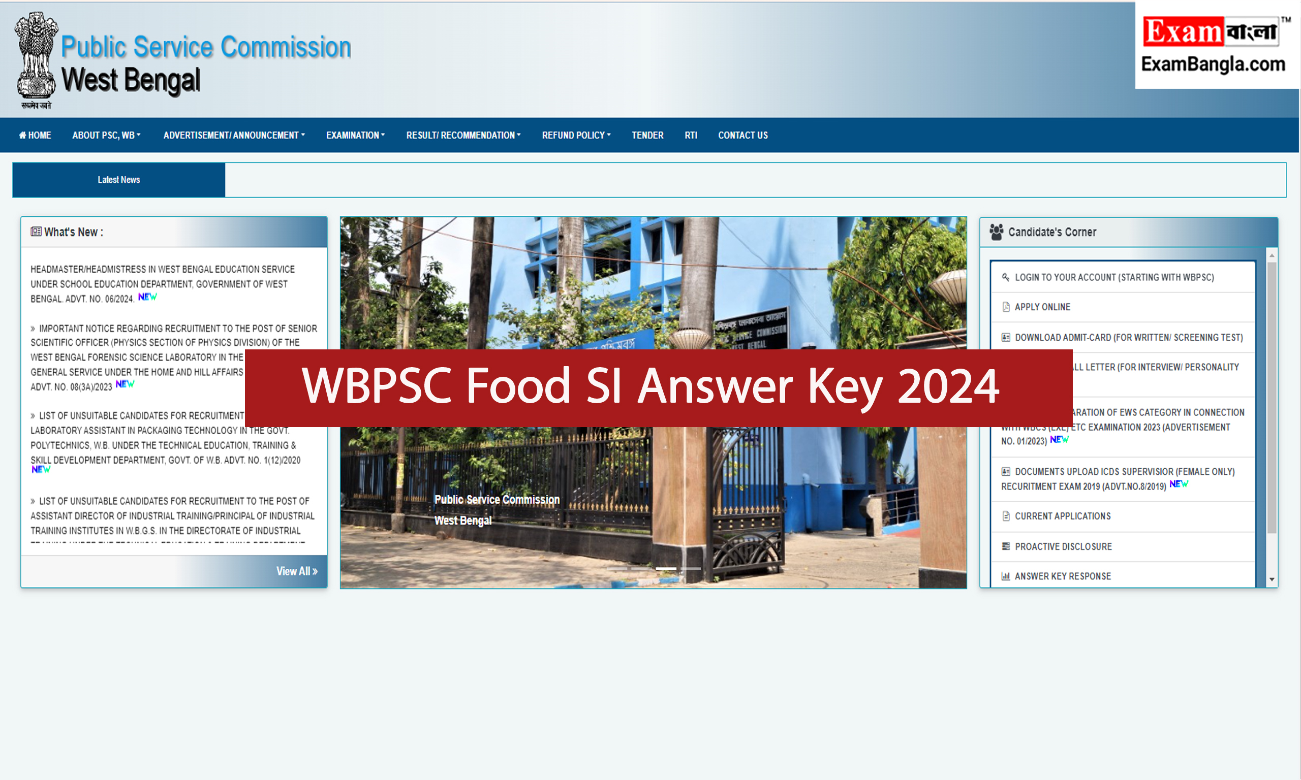 WBPSC Food SI Answer Key 2024